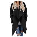 Women Woolen Coat Mid-length Windbreaker (Color:Black Size:S)