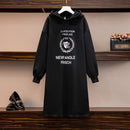 All-match Loose-fitting Hooded Plus Fleece Mid-length Sweatshirt (Color:Black Size:XL)