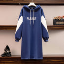 Contrasting Hooded Mid-length Sweater Dress (Color:Royal Blue Size:XL)