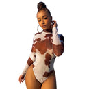 Milk Print Round Neck Long Sleeve Body Shaper (Color:Brown Size:L)