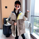 Girls Mid-length Padded Down Jacket (Color:Gray Size:110)