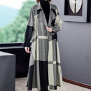 Women Lattice Long Over-the-knee Trench Coat (Color:Grey Size:L)