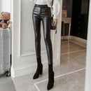 Frosted Matte Stretch Skinny High-waisted Trousers (Color:Black Thin Section Size:S)