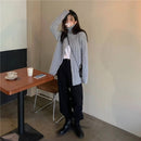 High-neck Linen Pattern Split Long-sleeved Sweater (Color:Gray Size:Free Size)
