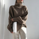 Solid Color Turtleneck Outer Wear Pullover Casual Sweater (Color:Coffee Size:Free Size)
