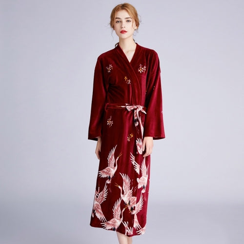 Crane Velvet Night Gown, Style: Single Gown (Color:Wine Red Size:M)