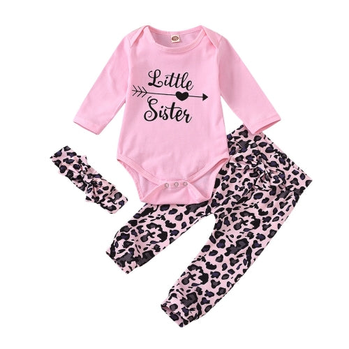 Long Sleeve Letter Printing + Leopard Print Trousers Children Three-piece Suit (Color:Pink Size:70)
