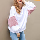 Rabbit Fur Stitching Round Neck Sweater T-shirt (White)