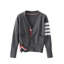 V-neck Sweater Girls Mid-length Sweater Coat (Color:Gray Size:100)