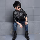 Solid Color Lapel Leather Jacket, Style: No Velvet (Color:Black Size:110)