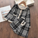 Children Suit Black Plaid Pattern Jacket + Shorts Two-piece Suit (Color:Black Size:90)