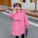 Winter Girls Long Thicken Hooded Cotton Jacket (Color:Rose Red Size:90cm)