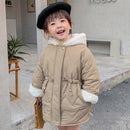 Winter Girls Imitation Rabbit Fur and Cotton Thicken Hooded Zipper Jacket (Color:Khaki Size:110cm)