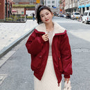 Ladies Loose Lamb Fur Lapel Hooded Down Jacket (Color:Wine Red Size:L)