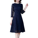 Fashion Simple Lace Skirt A-line Dress (Color:Navy Blue Size:M)