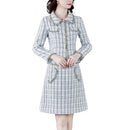 Fashion Occupation Lattice Skirt Two-piece Set (Color:Blue Size:S)