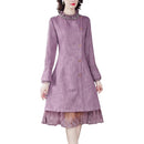Fashion Stitching Lace Slim A-line Skirt Dress (Color:Pink Purple Size:M)