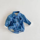 Children Denim Long-sleeved Romper Romper (Color:Blue Size:90)