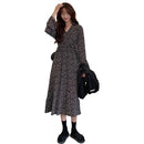 Women Loose Chiffon Floral Dress (Color:Black Size:M)
