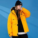 Winter Ladies Short Offset Printing Pattern Down Jacket Loose Casual Cold-proof Warm White Duck Down Coat with Detachable Cap (Color:Yellow Size:XXXL)