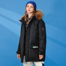 Winter Ladies Short Whale Label Raccoon Fur Collar Hooded Down Jacket Loose Casual Cold-proof Warm White Duck Down Coat (Color:Black Size:M)