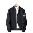 Casual Plus Velvet Embroidered Jacket Mens Sports Plus Fat Plus Size Slim Jacket (Color:Black Size:XL)