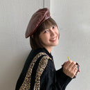 Retro Solid Color PU Leather Beret (Color:Coffee Size:Free Size)