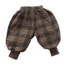 Childrens Plaid And Velvet Bloomers And Drawstring Pants (Color:Coffee Size:80)