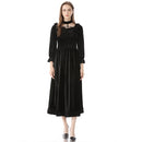 Retro Sexy Hollow Puff Sleeves Golden Velvet Long Dress (Color:Black Size:L)