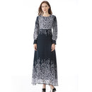 Women Retro Flower Long Sleeve Dress (Color:As Show Size:XXL)