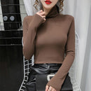 Ladies High Neck Long Sleeve All-match Slim Bottoming Shirt (Color:Coffee Size:XXL)