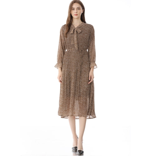 Women Pleated Floral Long Sleeve Dress (As Show)