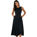 Women Spring Summer Slim Big Swing Dress (Color:Black Size:S)