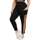 Women Casual Mesh Stitching Pants (Color:Black Size:XXL)