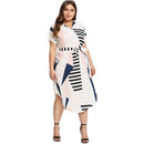 Women Plus Size Loose V-neck Short Sleeve Printed Dress (Color:As Show Size:XXXXXL)