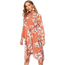 Women Casual Long Sleeve Printed Mid-length Dress (Color:As Show Size:L)