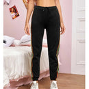 Women Loose Webbing Stitching Casual Pants (Color:Black Size:XL)