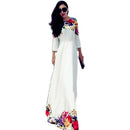 Women Fashion Flower Printed Long Dress (Color:White Size:XXL)