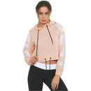 Women Printed Long Sleeve Hooded Sweater (Color:Apricot Size:M)