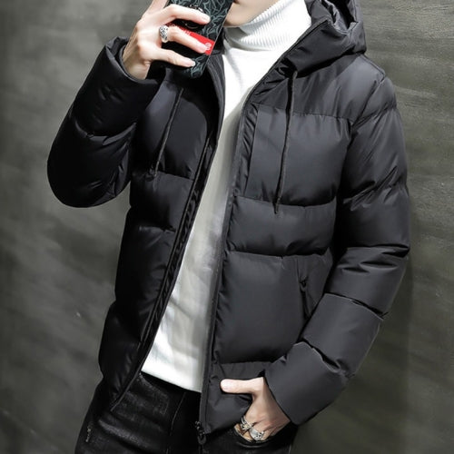 Winter Casual Loose Thick Solid Color Hooded Cotton Jacket for Men (Color:Black Size:M)