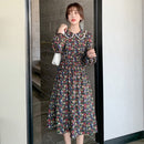 Spring Women Retro Stylish Slim Floral Long Dress A565 (Color:As Show Size:L)