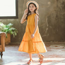 Girls Sleeveless Stitching Dress (Color:Yellow Size:120)