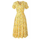 Printed Bohemian Beach Skirt With Big Hem Dress (Color:Yellow Size:XXL)
