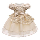 Girls Puff Sleeve Net Gauze Tutu Skirt (Color:Champagne Size:100)