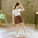 Girls Short-sleeved Blouse + Culottes Two-piece Suit (Color:White Size:170)