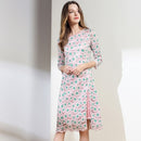 Spring Retro Slim Flower Pattern Lace Dress Improved Fashion Cheongsam for Ladies (Color:Pink Size:S)