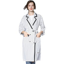 Women Fashion Casual Striped Long Trench Coat (Color:White Size:S)