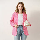 Women Fashion Casual Loose Striped Blazer Coat (Color:Red Size:S)