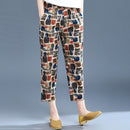Spring Printed Pattern Loose Ankle-length Pants Harem Pants Thin Casual Pants for Women (Color:Square Size:M)