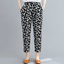 Spring Small Daisy Pattern Loose Ankle-length Pants High Waist Harlan Slim-fit Pants Thin Casual Pants for Ladies (Color:Black Size:M)
